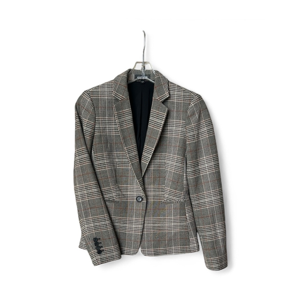 Express Women’s Size 2 Plaid Blazer w/ Pockets Work Business‎ Church Gray/White